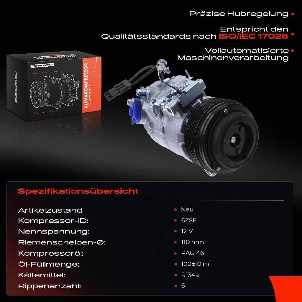 1x Klimakompressor für BMW 3er E90 E91 E92 E93 5er E60 1er E81 E87 Mercedes-Benz B906 W639