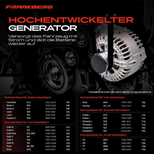 Frankberg 1x Lichtmaschine Generator f r VW Golf 5 Polo Touran Audi A3 Skoda Fabia Seat Bild Frankberg 1x Lichtmaschine Generator f r VW Golf 5 Polo Touran Audi A3 Skoda Fabia Seat