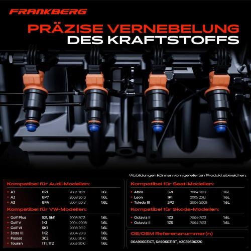 Frankberg 4x Einspritzventil Einspritzdüse für VW Golf Passat Audi A3 Skoda Seat Bild Frankberg 4x Einspritzventil Einspritzdüse für VW Golf Passat Audi A3 Skoda Seat