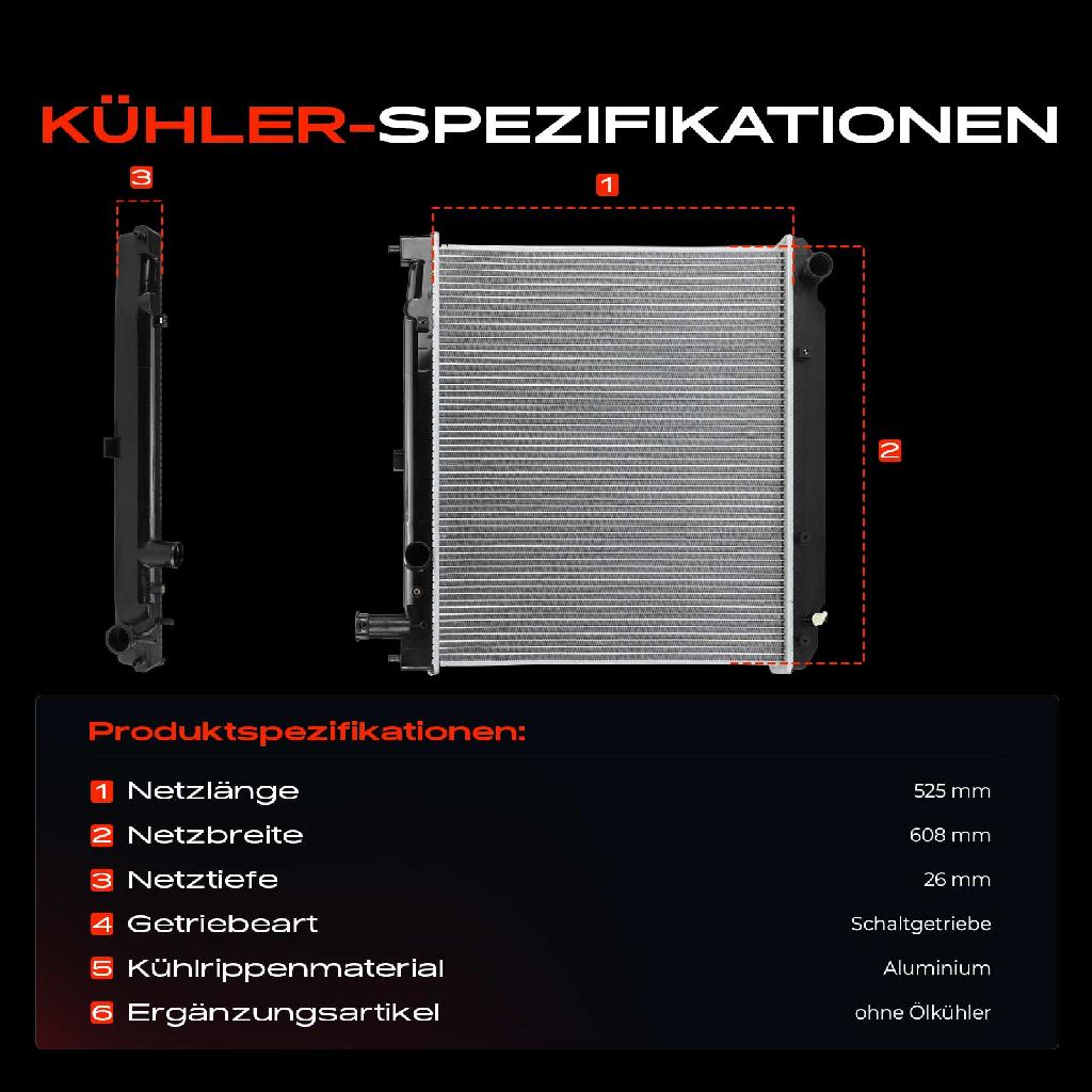 1x Kühler Wasserkühler Motorkühler für Toyota Hiace IV Kasten H1 H2 2.5L 2001-2019