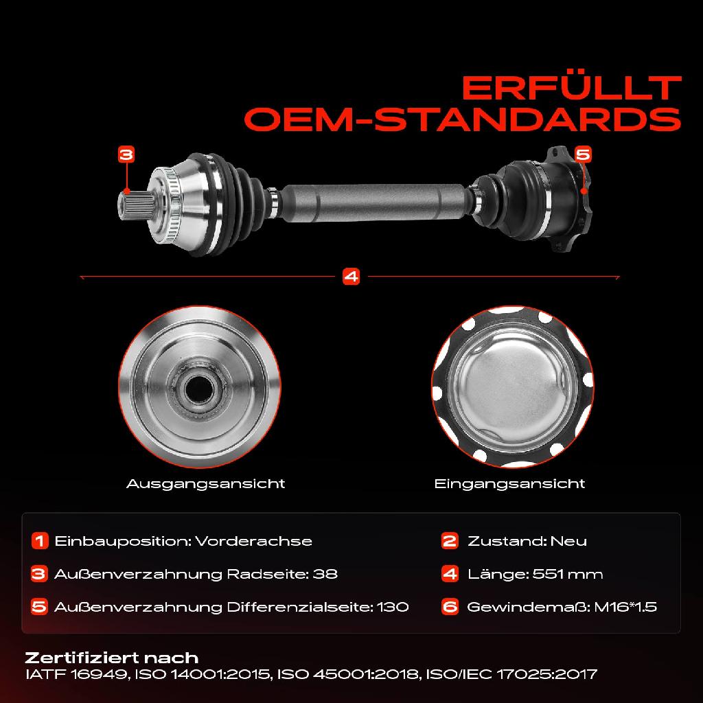 1x Antriebswelle Vorderachse für Audi A6 4B2 80 A8 Cabriolet