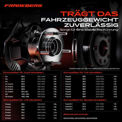 Frankberg 2x Radnabe Radlagersatz Vorderachse beidseitig für VW Passat Variant Audi A4 Avant A6 Skoda Superb I Bild Frankberg 2x Radnabe Radlagersatz Vorderachse beidseitig für VW Passat Variant Audi A4 Avant A6 Skoda Superb I
