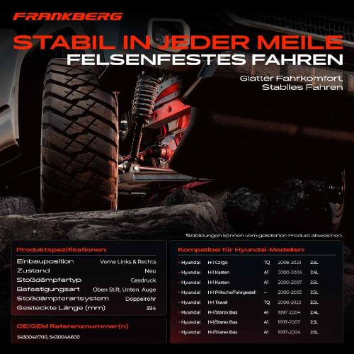 2x Stoßdämpfer Vorderachse für Hyundai H-1 Cargo TQ A1 Travel TQ H-1/Starex A1 Bj ab 1997 Bild 2x Stoßdämpfer Vorderachse für Hyundai H-1 Cargo TQ A1 Travel TQ H-1/Starex A1 Bj ab 1997