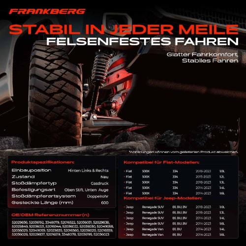 2x Stoßdämpfer Hinterachse für Fiat 500X 334 Jeep Renegade SUV B1 BU BV Van B1 BU Bj ab 2014 Bild 2x Stoßdämpfer Hinterachse für Fiat 500X 334 Jeep Renegade SUV B1 BU BV Van B1 BU Bj ab 2014