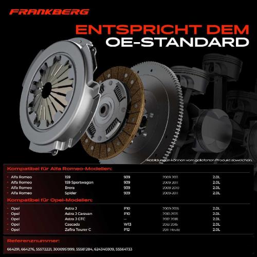 Frankberg 1x Kupplungssatz für Alfa Romeo 159 Sportwagon Brera Spider Opel Astra J Caravan GTC Cascada Zafira Tourer C Bild Frankberg 1x Kupplungssatz für Alfa Romeo 159 Sportwagon Brera Spider Opel Astra J Caravan GTC Cascada Zafira Tourer C