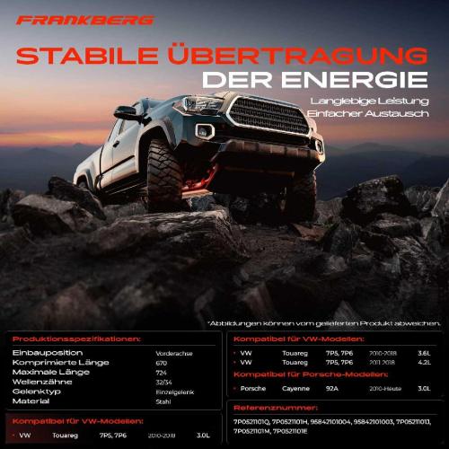 1x Kardanwelle Gelenkwelle Vorderachse für VW Touareg Porsche Cayenne 3.0L 3.6L 4.2L Bj ab 2010 Bild 1x Kardanwelle Gelenkwelle Vorderachse für VW Touareg Porsche Cayenne 3.0L 3.6L 4.2L Bj ab 2010