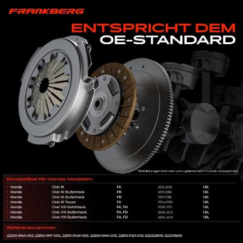 Frankberg 1x Kupplungssatz für Honda Civic IX FK Civic IX Stufenheck FB Civic IX Tourer FK Civic VIII Hatchback FK FN Bild Frankberg 1x Kupplungssatz für Honda Civic IX FK Civic IX Stufenheck FB Civic IX Tourer FK Civic VIII Hatchback FK FN