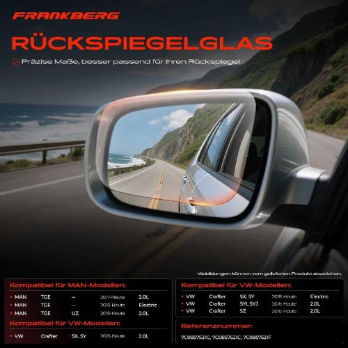1x Spiegelglas Außenspiegel links für VW Crafter Pritsche/Fahrgestell SZ 2.0L Bj ab 2016 Bild 1x Spiegelglas Außenspiegel links für VW Crafter Pritsche/Fahrgestell SZ 2.0L Bj ab 2016