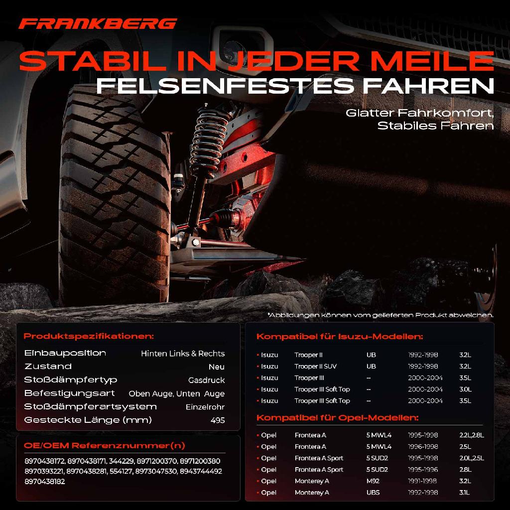 2x Stoßdämpfer Hinterachse für Isuzu Trooper II III Opel Frontera Monterey 1991-2004
