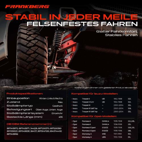 2x Stoßdämpfer Hinterachse für Isuzu Trooper II III Opel Frontera Monterey 1991-2004 Bild 2x Stoßdämpfer Hinterachse für Isuzu Trooper II III Opel Frontera Monterey 1991-2004