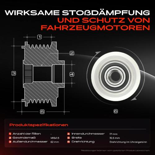 1x Generatorfreilauf Lichtmaschine für VW Multivan V Touareg 7L Transporter T5 Bild 1x Generatorfreilauf Lichtmaschine für VW Multivan V Touareg 7L Transporter T5