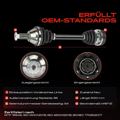 1x Antriebswelle Vorderachse Links für VW Polo 9A 9N Skoda Fabia 6Y2 6Y3 6Y5 Seat Ibiza 1.4L Bild 1x Antriebswelle Vorderachse Links für VW Polo 9A 9N Skoda Fabia 6Y2 6Y3 6Y5 Seat Ibiza 1.4L