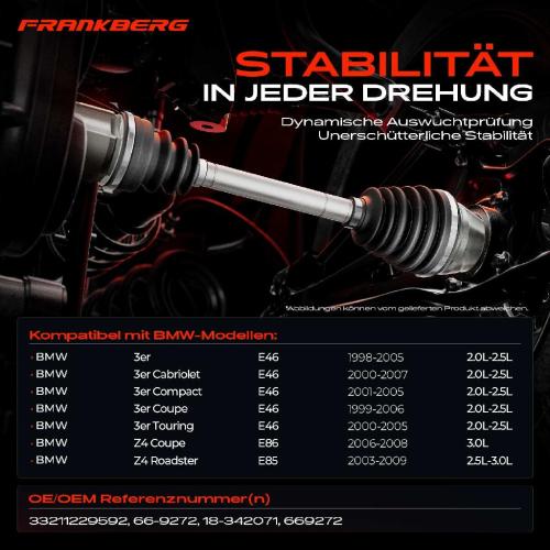 1x Antriebswelle Hinterachse Rechts für BMW 3er E46 Z4 Roadster E85 E86 1998-2009 Bild 1x Antriebswelle Hinterachse Rechts für BMW 3er E46 Z4 Roadster E85 E86 1998-2009