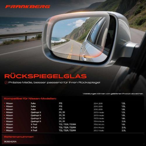 1x Spiegelglas Außenspiegel rechts für Nissan Qashqai II SUV Juke X-Trail Bild 1x Spiegelglas Außenspiegel rechts für Nissan Qashqai II SUV Juke X-Trail