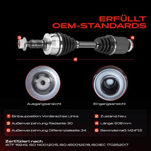 1x Antriebswelle Vorderachse Links für Opel Ampera R12 1.4L 2011-2015 Bild 1x Antriebswelle Vorderachse Links für Opel Ampera R12 1.4L 2011-2015