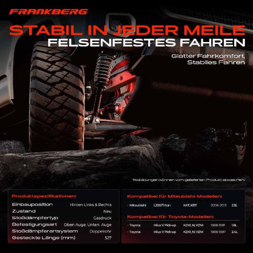 2x Stoßdämpfer Hinterachse für Mitsubishi L200/Triton Toyota Hilux V Pick-up 1988-2015 Bild 2x Stoßdämpfer Hinterachse für Mitsubishi L200/Triton Toyota Hilux V Pick-up 1988-2015