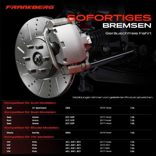 Frankberg 2x Bremsscheiben Vorderachse für VW Polo T-Cross Audi A1 Sportback Seat Arona Ibiza V Skoda Kamiq Scala Bild Frankberg 2x Bremsscheiben Vorderachse für VW Polo T-Cross Audi A1 Sportback Seat Arona Ibiza V Skoda Kamiq Scala