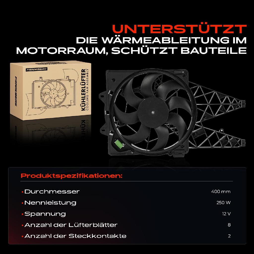 1x Motorkühller Einfachlüfter mit Kühlerlüfterrahmen Fiat Doblo Cargo Opel Combo 1.4L 1.6L 2.0L