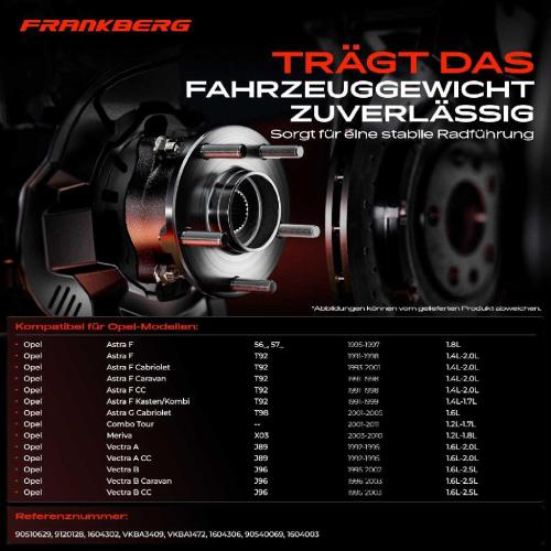 Frankberg 1x Radnabe Radlagersatz Hinterachse beidseitig für Opel Astra F Cabriolet Caravan CC Kasten/Kombi Bild Frankberg 1x Radnabe Radlagersatz Hinterachse beidseitig für Opel Astra F Cabriolet Caravan CC Kasten/Kombi
