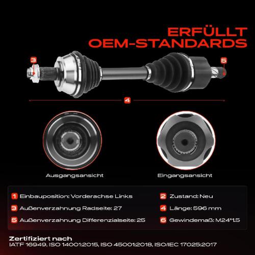 Frankberg 1x Antriebswelle Vorderachse Links für Opel Combo X12 Fiat Doblo 263 Bj ab 2010 Bild Frankberg 1x Antriebswelle Vorderachse Links für Opel Combo X12 Fiat Doblo 263 Bj ab 2010