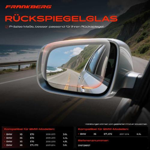 Frankberg 1x Spiegelglas Außenspiegel links für BMW X5 E70 X6 E71 E72 2006-2014 Bild Frankberg 1x Spiegelglas Außenspiegel links für BMW X5 E70 X6 E71 E72 2006-2014