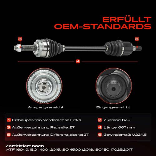 1x Antriebswelle Vorderachse Links für Hyundai i30 GD 2011-2017 1.6L KIA Cee'D Pro Cee'D JD Bild 1x Antriebswelle Vorderachse Links für Hyundai i30 GD 2011-2017 1.6L KIA Cee'D Pro Cee'D JD