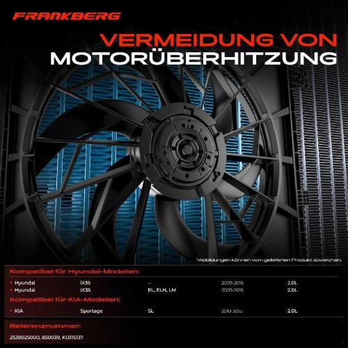 1x Motorkühller Einfachlüfter mit Kühlerlüfterrahmen Hyundai iX35 KIA Sportage SL 2.0L Bild 1x Motorkühller Einfachlüfter mit Kühlerlüfterrahmen Hyundai iX35 KIA Sportage SL 2.0L