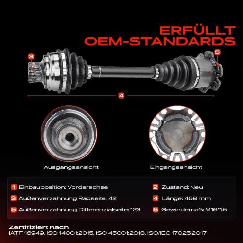 1x Antriebswelle Vorderachse für Audi A4 Avant Allroad 8K A5 8T3 8F7 8TA Bild 1x Antriebswelle Vorderachse für Audi A4 Avant Allroad 8K A5 8T3 8F7 8TA