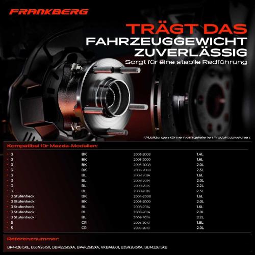 Frankberg 1x Radnabe Radlagersatz Hinterachse beidseitig für Mazda 3 Stufenheck 5 1.4L 1.6L 2003-2014 Bild Frankberg 1x Radnabe Radlagersatz Hinterachse beidseitig für Mazda 3 Stufenheck 5 1.4L 1.6L 2003-2014