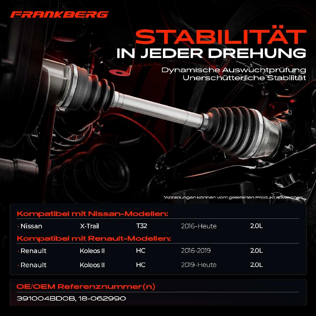 1x Antriebswelle Vorderachse Rechts für Nissan X-Trail Renault Koleos II
