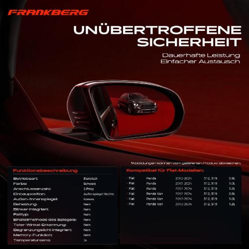 Frankberg 1x Außenspiegel Rechts für Fiat Panda 312 319 Panda Van 312 519 Bj ab 2012 Bild Frankberg 1x Außenspiegel Rechts für Fiat Panda 312 319 Panda Van 312 519 Bj ab 2012