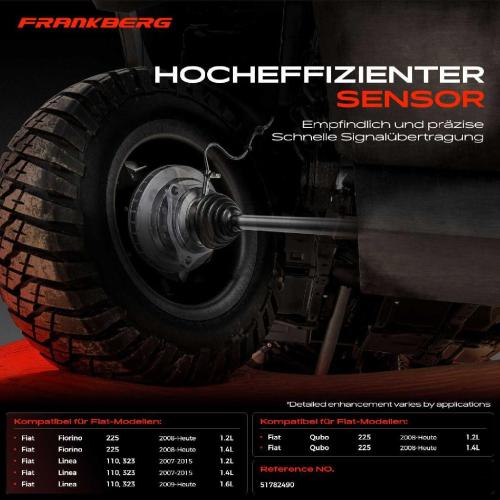 Frankberg 1x ABS Sensor Hinterachse rechts für Fiat Fiorino 225 Linea 110 323 Qubo 225 1.2L 1.4L 1.6L Bj ab 2007 Bild Frankberg 1x ABS Sensor Hinterachse rechts für Fiat Fiorino 225 Linea 110 323 Qubo 225 1.2L 1.4L 1.6L Bj ab 2007