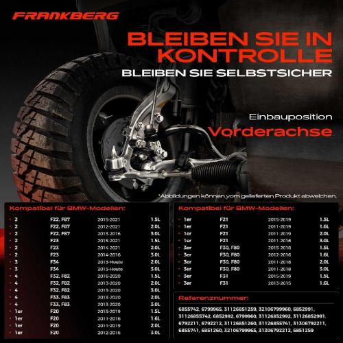 Frankberg 1x Querlenker Satz Vorderachse für BMW F20 F20 F21 F23 F22 F87 F34 F30 F80 F31 F33 F83 F32 F82 F36 Bild Frankberg 1x Querlenker Satz Vorderachse für BMW F20 F20 F21 F23 F22 F87 F34 F30 F80 F31 F33 F83 F32 F82 F36