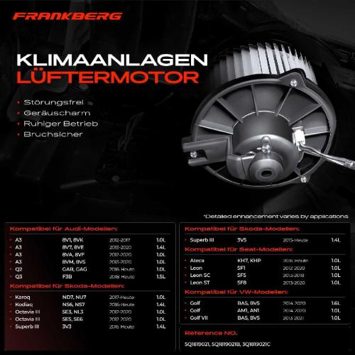 Frankberg 1x Gebläsemotor Innenraumgebläse für VW Golf 7 Audi A3 8V Seat Leon Skoda Octavia 3 Bild Frankberg 1x Gebläsemotor Innenraumgebläse für VW Golf 7 Audi A3 8V Seat Leon Skoda Octavia 3