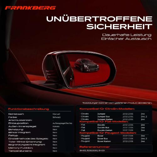 Frankberg 1x Außenspiegel Rechts für Citroën Jumper Bus Kasten Pritsche Fiat Ducato Peugeot Boxer Bild Frankberg 1x Außenspiegel Rechts für Citroën Jumper Bus Kasten Pritsche Fiat Ducato Peugeot Boxer