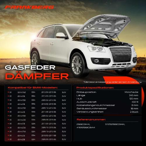Frankberg 2x Gasfeder Dämpfer Motorhaube für BMW X1 E84 SUV 2009-2015 Bild Frankberg 2x Gasfeder Dämpfer Motorhaube für BMW X1 E84 SUV 2009-2015