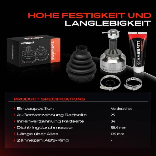 Frankberg 1x Antriebswelle Gelenksatz Vorderachse für Citroën Berlingo C3 C4 I II Peugeot 307 Bild Frankberg 1x Antriebswelle Gelenksatz Vorderachse für Citroën Berlingo C3 C4 I II Peugeot 307