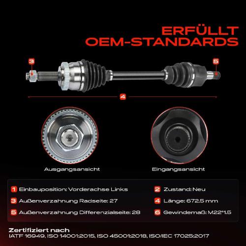 1x Antriebswelle Vorderachse Links für KIA Carens II MPV FJ 2002-2013 Bild 1x Antriebswelle Vorderachse Links für KIA Carens II MPV FJ 2002-2013