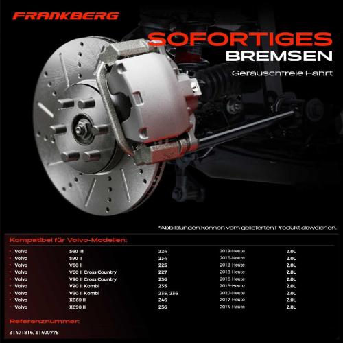 Frankberg 2x Bremsscheiben Hinterachse für Volvo S60 III S90 II V60 Cross Country V90 Kombi XC60 XC90 Bild Frankberg 2x Bremsscheiben Hinterachse für Volvo S60 III S90 II V60 Cross Country V90 Kombi XC60 XC90
