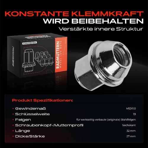5x Radmutter für Ford B-Max C-Max II Fiesta VI Focus 3 4 Kuga Mondeo V Bild 5x Radmutter für Ford B-Max C-Max II Fiesta VI Focus 3 4 Kuga Mondeo V