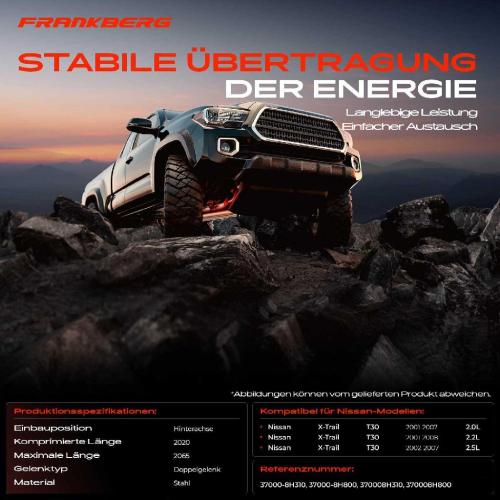 Frankberg 1x Kardanwelle Gelenkwelle Hinterachse für Nissan X-Trail T30 2.0L 2.2L 2.5L 2001-2008 Bild Frankberg 1x Kardanwelle Gelenkwelle Hinterachse für Nissan X-Trail T30 2.0L 2.2L 2.5L 2001-2008