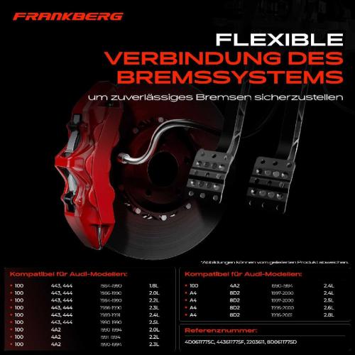 Frankberg 2x Bremsschlauch Bremsschläuche Hinterachse Links oder Rechts für Audi A4 8D B5 80 B4 100 C4 200 Avant Bild Frankberg 2x Bremsschlauch Bremsschläuche Hinterachse Links oder Rechts für Audi A4 8D B5 80 B4 100 C4 200 Avant