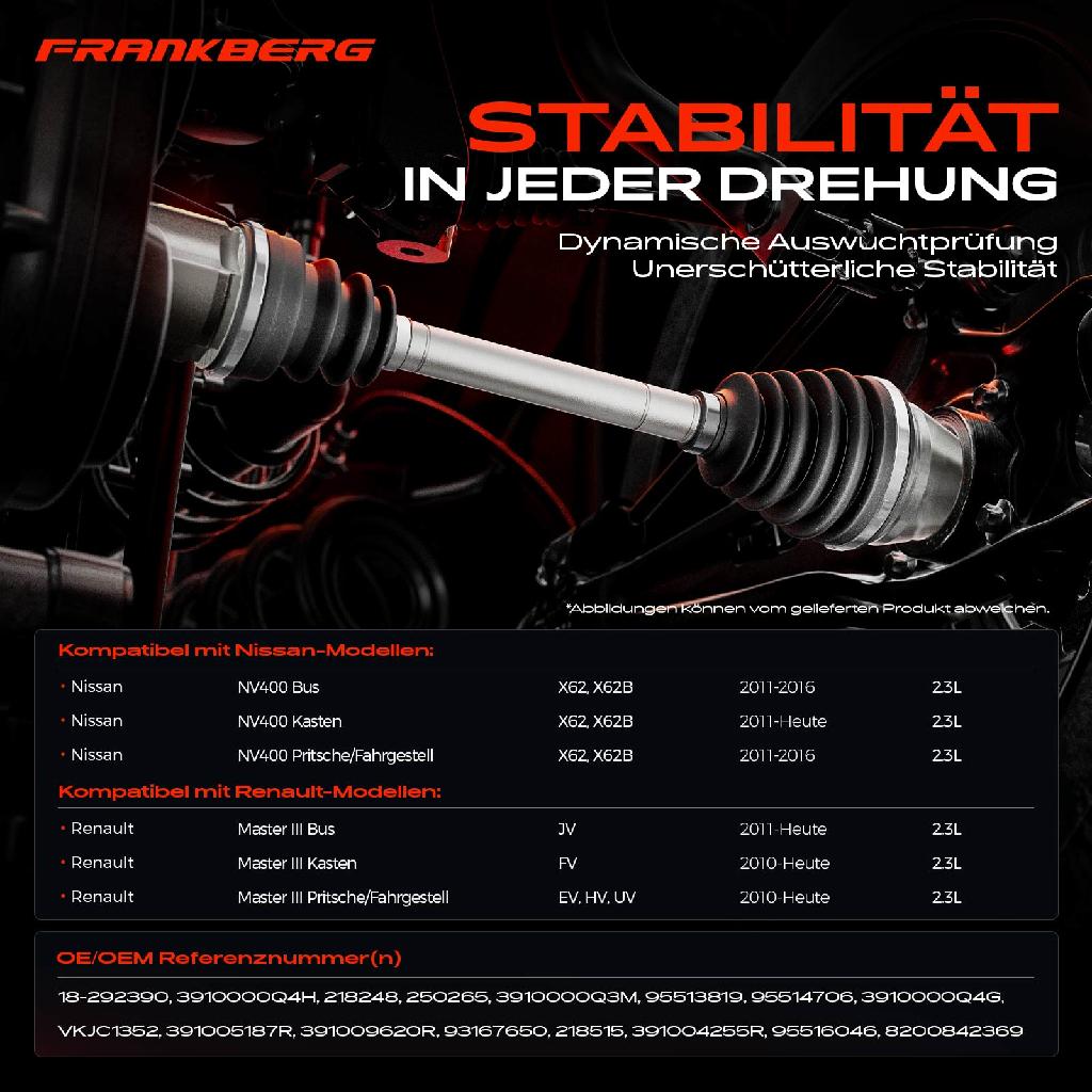 1x Antriebswelle Vorderachse Rechts für Nissan NV400 X62 X62B Renault Master III JV FV EV HV UV