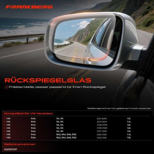 1x Spiegelglas Außenspiegel links für VW Polo Stufenheck 9A2 9A4 9A6 9N2 9A 9N Bild 1x Spiegelglas Außenspiegel links für VW Polo Stufenheck 9A2 9A4 9A6 9N2 9A 9N