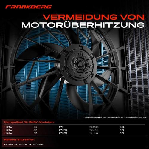 Frankberg 1x Motorkühller Einfachlüfter mit Kühlerlüfterrahmen BMW X5 E70 X6 E71 E72 3.0L 2007-2014 Bild Frankberg 1x Motorkühller Einfachlüfter mit Kühlerlüfterrahmen BMW X5 E70 X6 E71 E72 3.0L 2007-2014