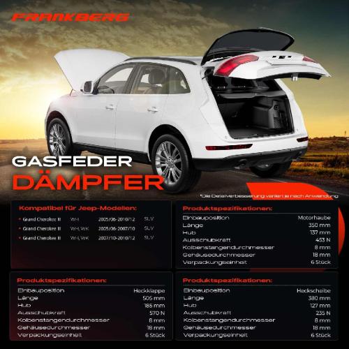 6x Gasfeder Dämpfer Heckklappe Heckscheibe Motorhaube für Jeep Grand Cherokee III SUV 2005-2010 Bild 6x Gasfeder Dämpfer Heckklappe Heckscheibe Motorhaube für Jeep Grand Cherokee III SUV 2005-2010