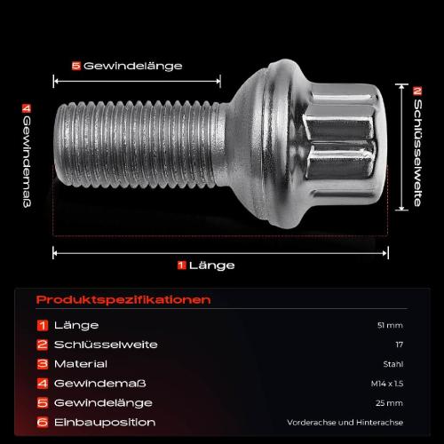 5x Radschraube für Mercedes-Benz W204 W211 W212 W221 R172 A207 C216 Bild 5x Radschraube für Mercedes-Benz W204 W211 W212 W221 R172 A207 C216