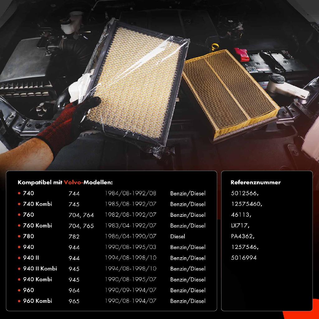 2x Luftfilter Filtereinsatz für Volvo 740 744 760 704 940 944 960 2.0 2.3 2.4