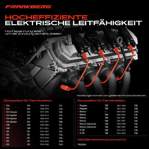 5x Zündleitungssatz Zündkabel für Fiat 124 128 131 Regata Weekend Ritmo X 1/9 Bild 5x Zündleitungssatz Zündkabel für Fiat 124 128 131 Regata Weekend Ritmo X 1/9
