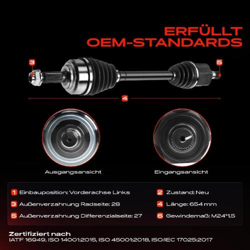 Frankberg 1x Antriebswelle Vorderachse Links für Honda Accord VII Tourer CL CM CN 2.0L 2.4L 2003-2008 Bild Frankberg 1x Antriebswelle Vorderachse Links für Honda Accord VII Tourer CL CM CN 2.0L 2.4L 2003-2008